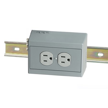 Hubbell Wiring Device-Kellems DIN Rail Utility Box, Complete Unit- Duplex Receptacle with 5A Circuit Breaker, Horizontal, 1)15A Gray DRUB15HCB5